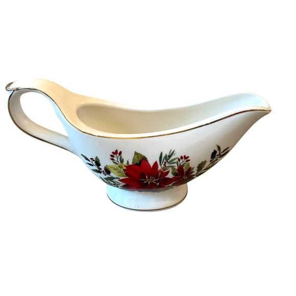 Grace Teaware Christmas Poinsettia Porcelain Footed Gravy Boat New - Picture 5 of 11